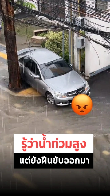 รู้ว่าถนนน้ำท่วม แต่ยังฝืนขับออกมาแล้วปีนทางเท้าเอา แบบนี้คิดอย่างไร ?